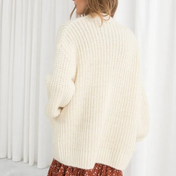 & Other Stories Oversized Rib Knit Cardigan S Alpaca Wool Blend Cream Chunky - Picture 3 of 16